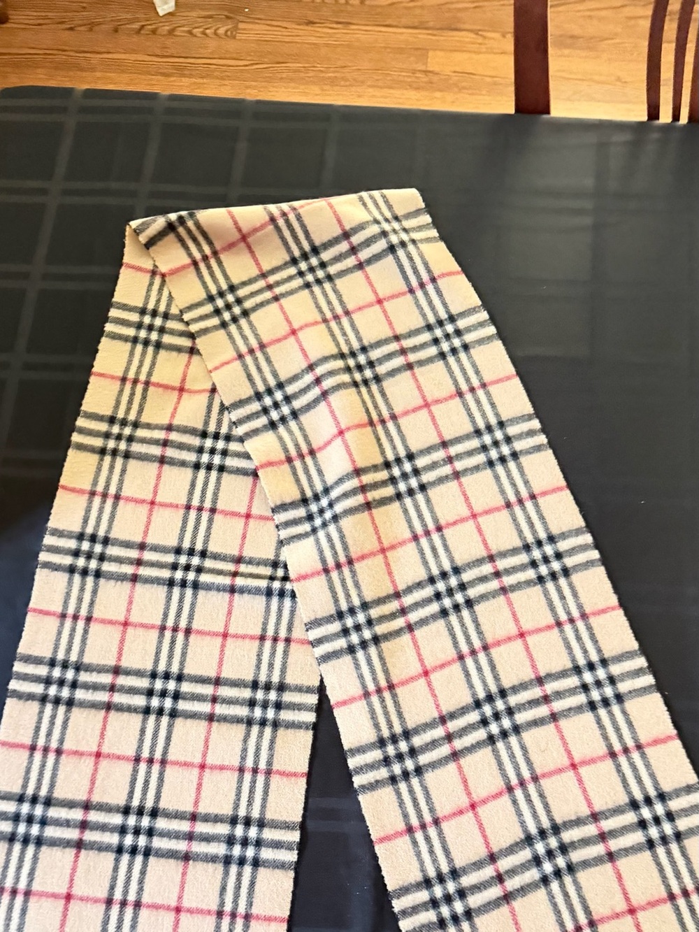 Burberry Beige Plaid Wool & cashmere Scarf with Black and Red Check